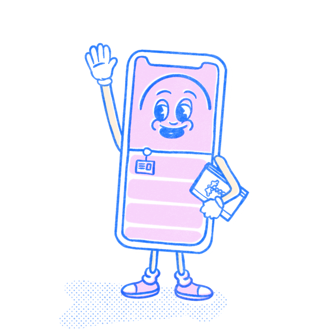 Nursing School Pocket Prep mascot raising their hand and holding a book. Illustration.