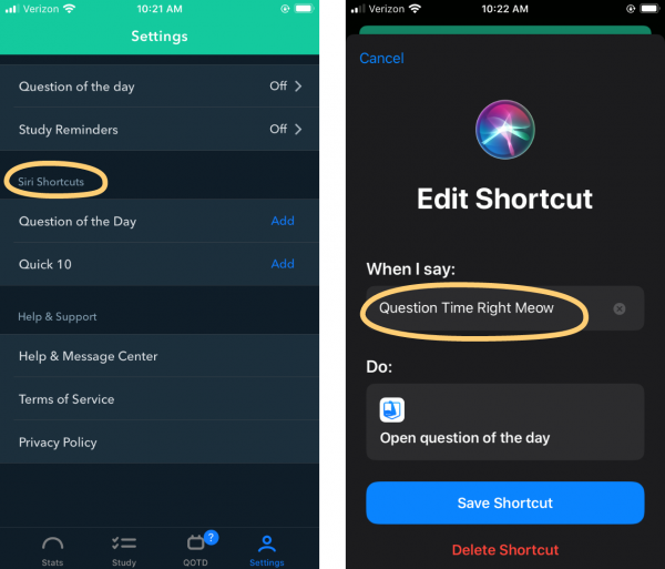 Pocket Prep Siri Shortcuts