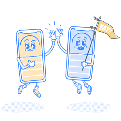 Two Pocket Prep phone mascots high-fiving.