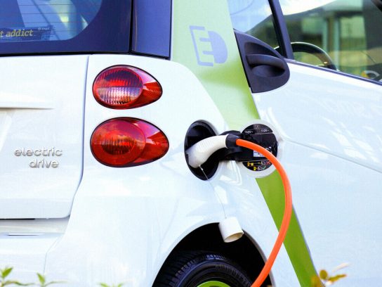 Charging cable plugged into an electric vehicle.