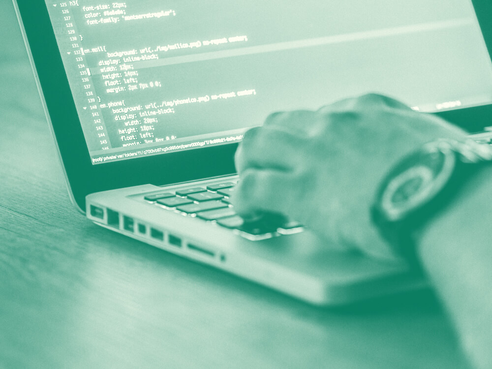 Hands typing code into a laptop. Close-up.