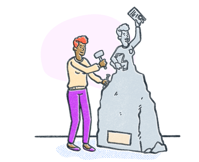 Woman chiseling stone into a statue to look like a nursing school student with acceptance letter. Illustration.