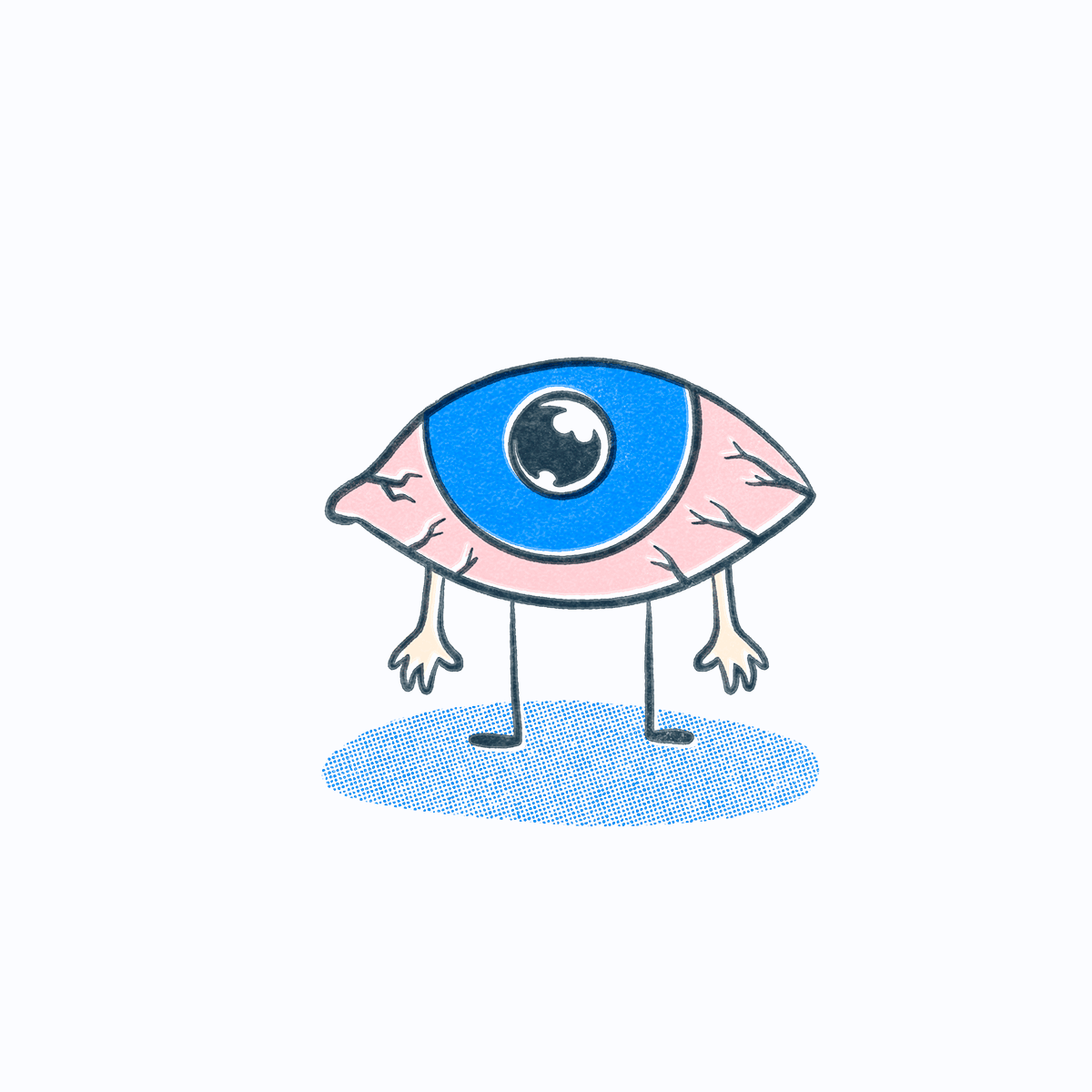 An eyeball with hands and feat. Illustration.