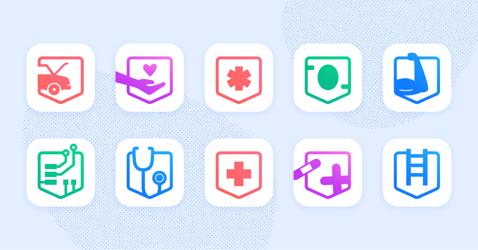 Pocket Prep app bundle icons for ten different industry.