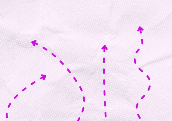 Four pink dotted arrow lines going in various directions with a pink paper background.