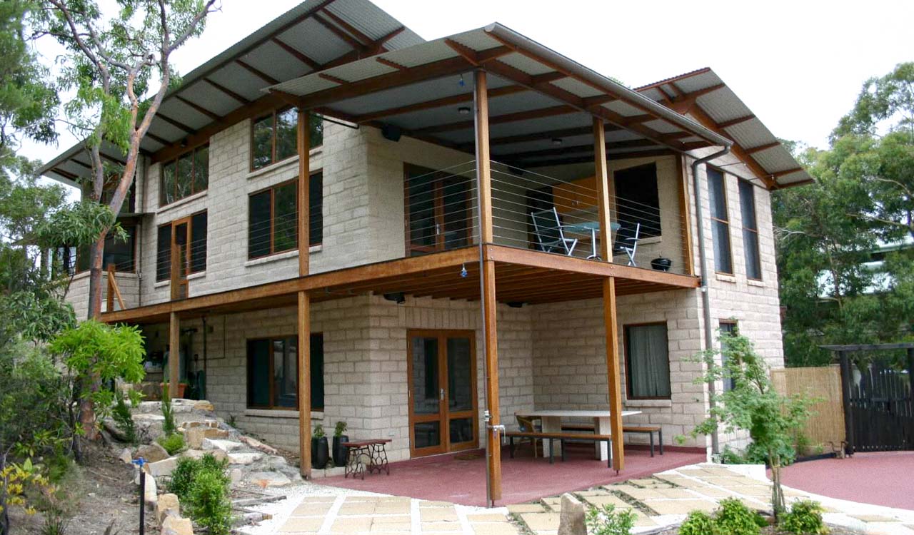 Large home built from Timbercrete blocks.