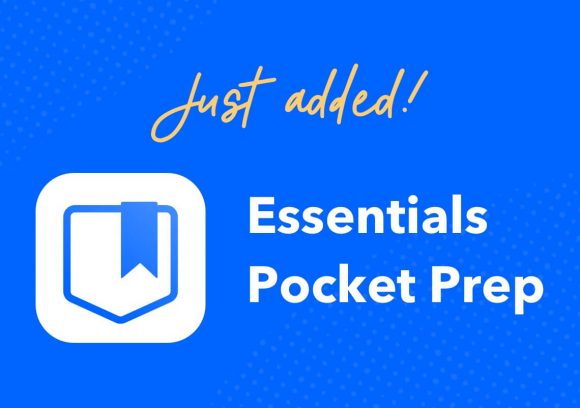 Pocket Prep mobile app icon for Essentials Pocket Prep study material with banner overtop reading Just Added.