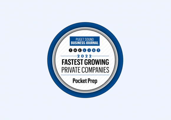 circular badge that reads Pocket Prep is a Fastest Growing Private Company by the Puget Sound Business Journal