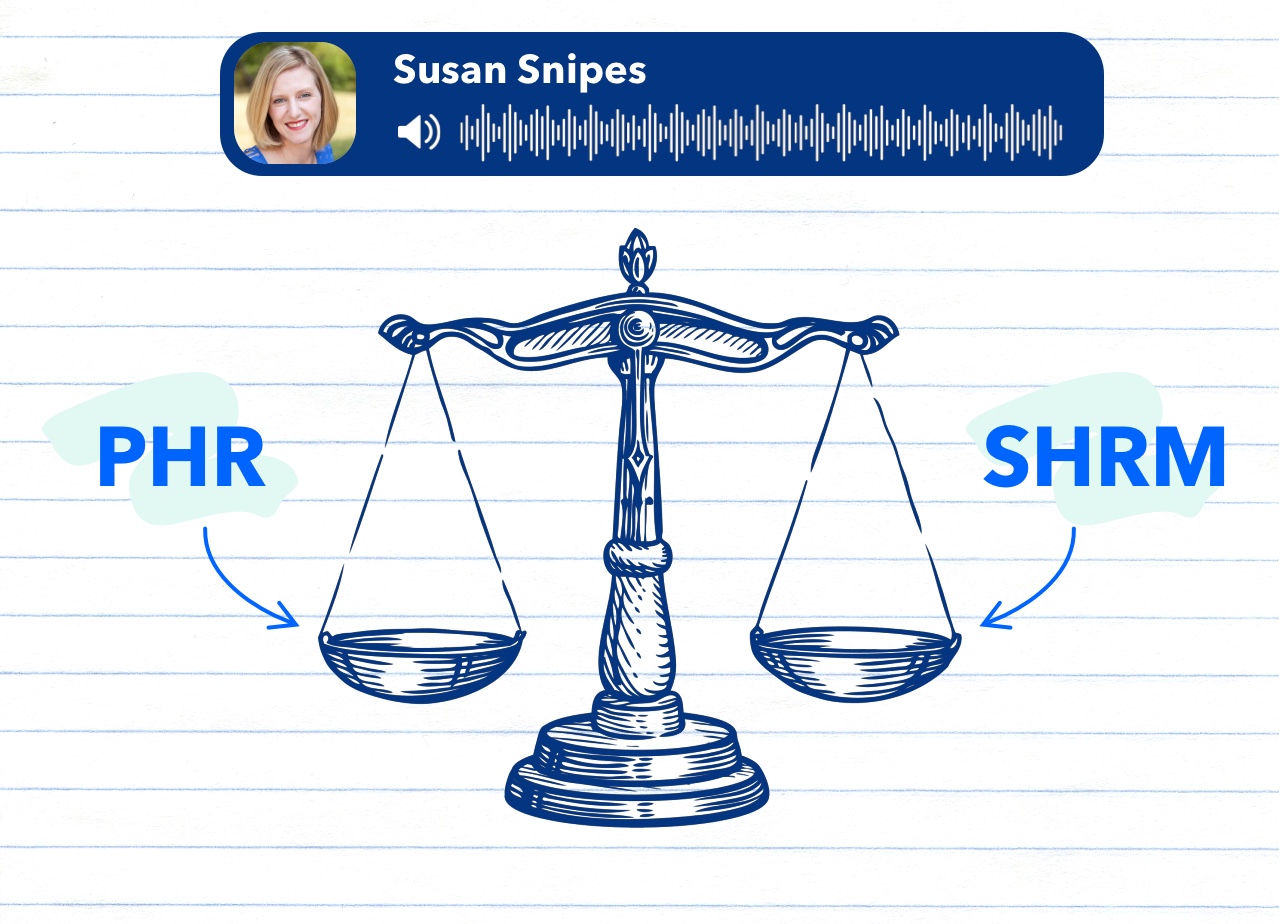 Scale weighing the difference between PHR and SHRM.
