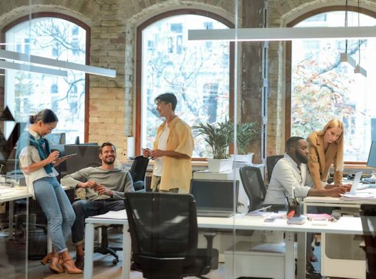 People gathered in a modern office setting